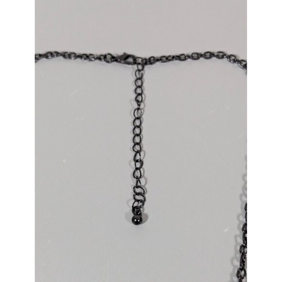 Black Teardrop Cabochon Charm Statement Necklace Bubble Gothic Bib 20" - Picture 6 of 7